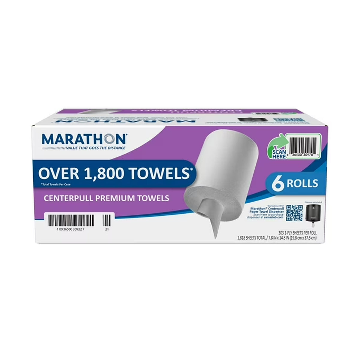Marathon - Centerpull Premium White Paper Towels, 300 Sheets, Case of 6