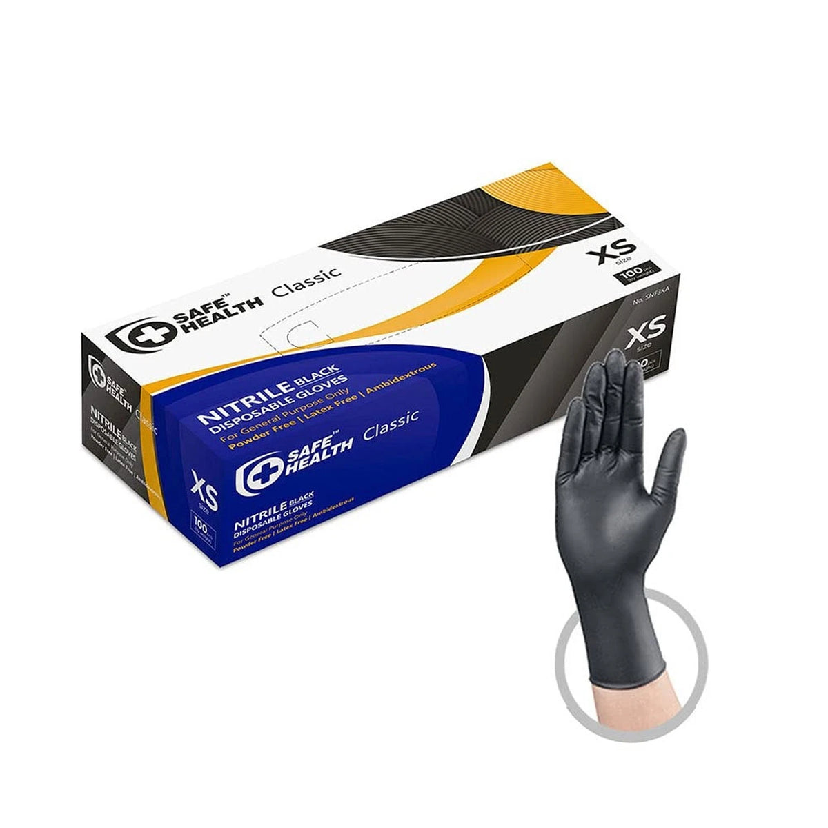 Safe Health - Black Nitrile Gloves XL 90 Count